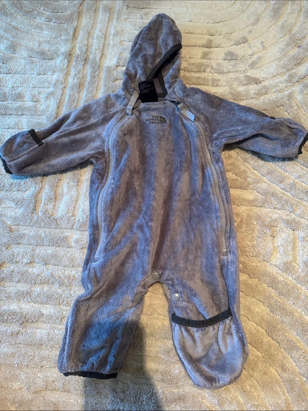The North Face Gray Infant Hooded Fleece Footed One-Piece